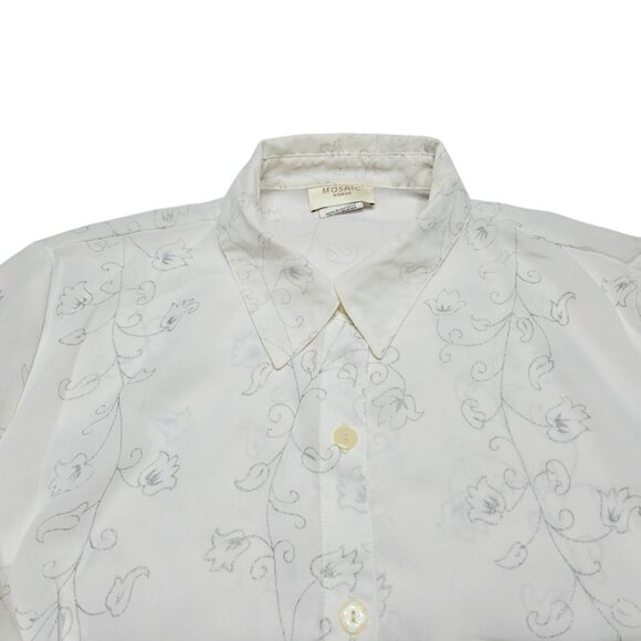 Mosaic Blouse Womens 16 White Floral Sheer Button Up Shirt Fairy Romantic Top - Picture 7 of 12